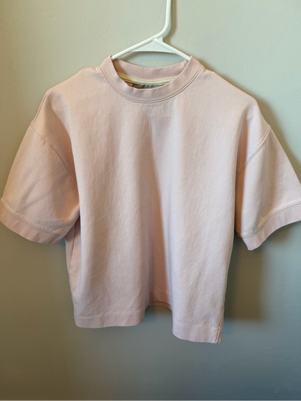 Cropped Crewneck Heavy Polyester/Spandex Tee in Pale Pink